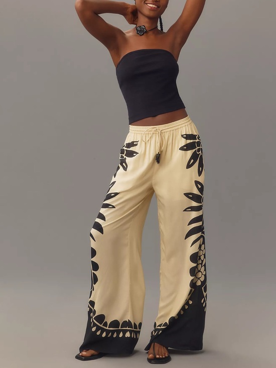 FARM Rio Pants - FARM Rio Cream Wide-Leg Floral Print Martina Lounge Pants with Black Motif